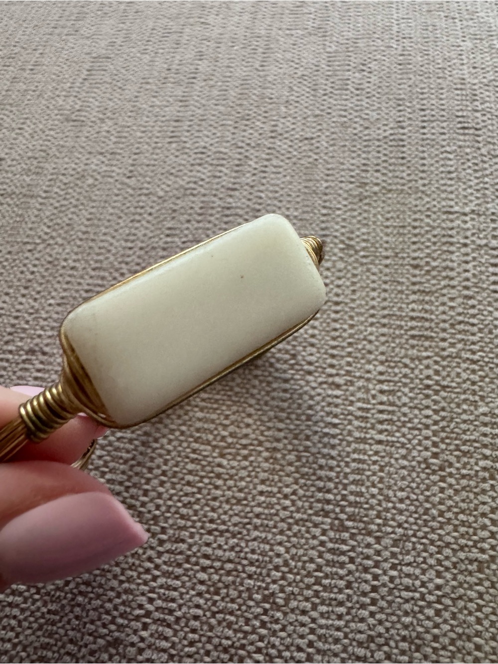 Gold-Tone Wirewrapped Bracelet with Cream Stone Accent - Picture 4 of 6